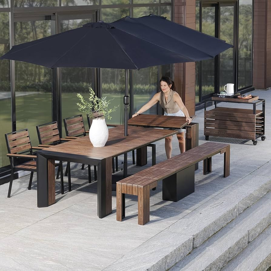Transformer Table Outdoor Patio Furniture Set for 4 to 12, Expandable Outdoor Table and Chairs Se... | Amazon (US)