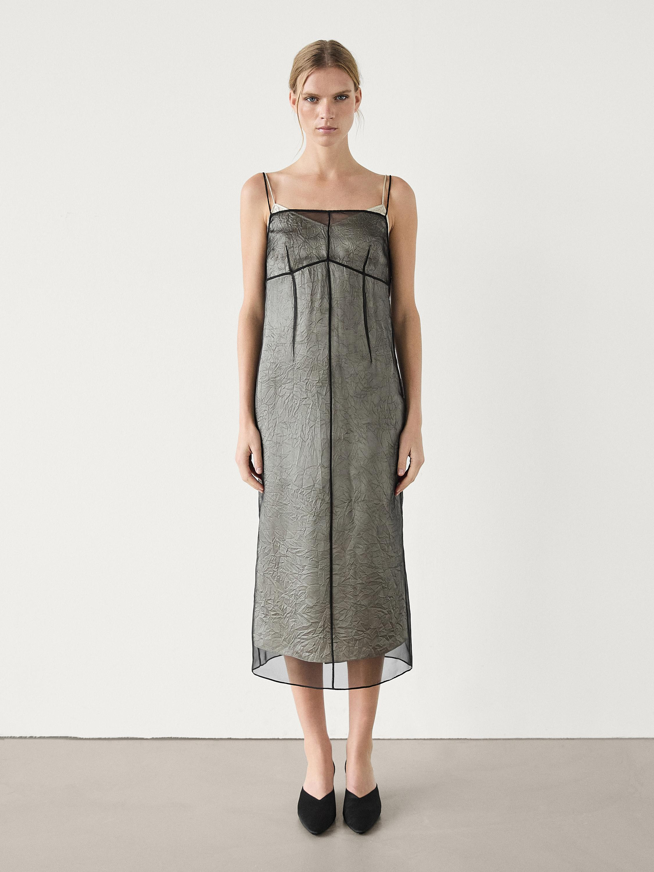 Double-layer organza midi dress | Massimo Dutti US