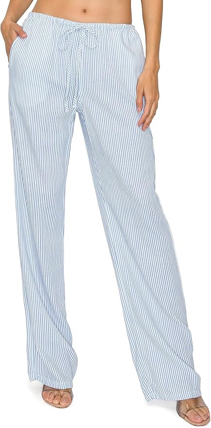 Cali1850 Women's Printed Linen Pants - 30" Inseam Drawstring Elastic Waist Casual Pull On Beach L... | Amazon (US)