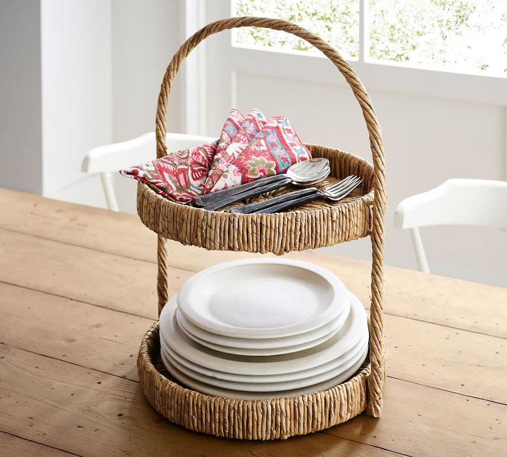 Malibu Handwoven Seagrass Tiered Stand | Pottery Barn (US)