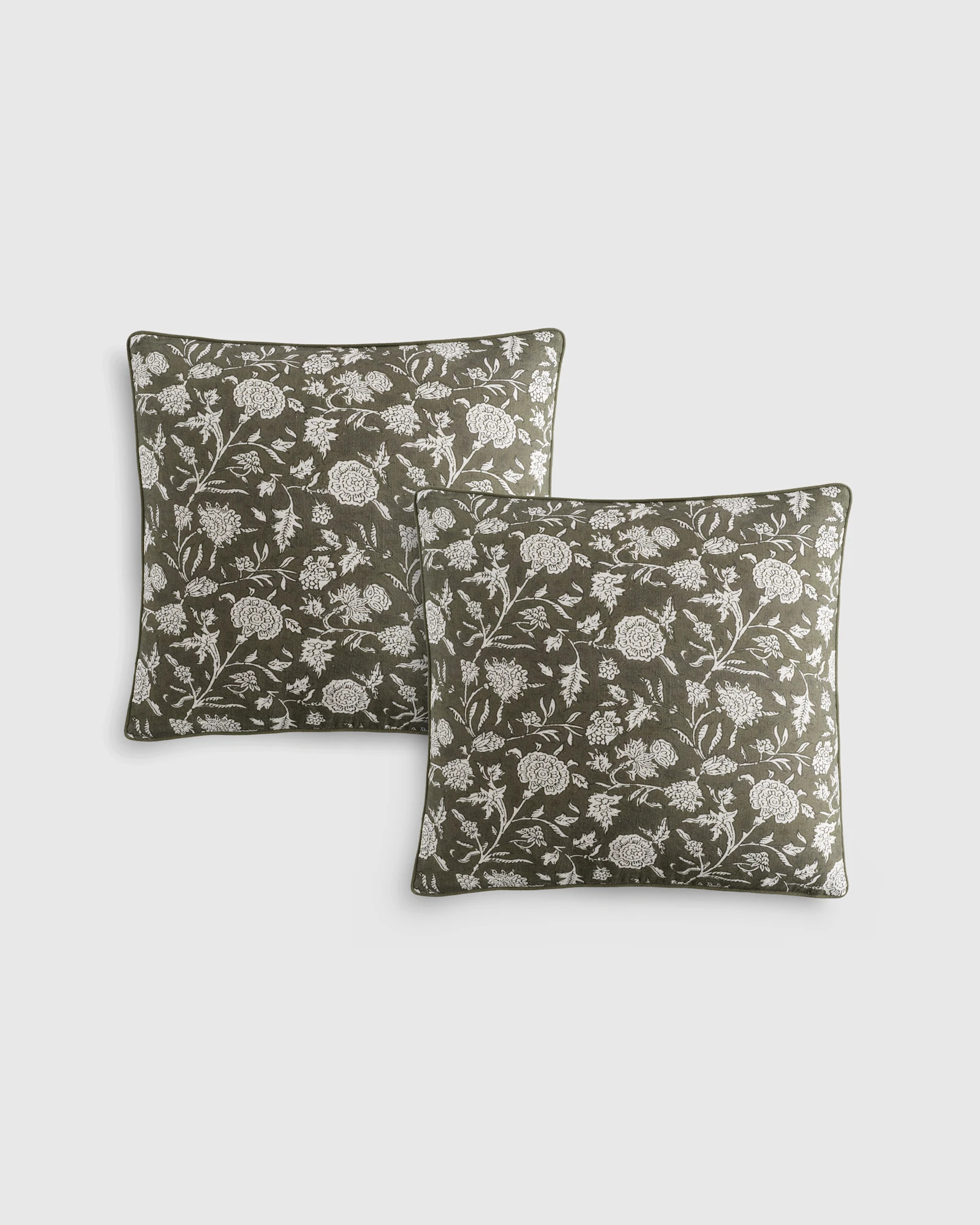 Quince | Linen Cotton Botanical Pillow Cover in Olive, Size 20x20
