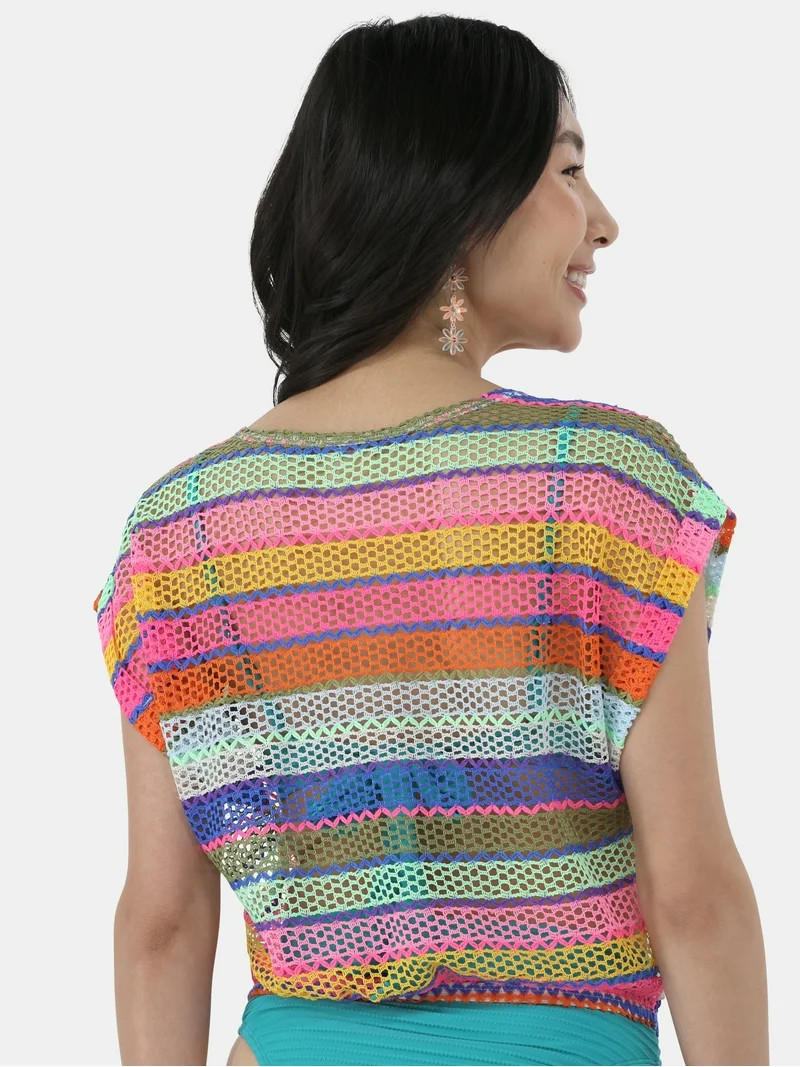 No Boundaries Women's Striped Crochet Crop Top Coverup, Sizes XXS - XXL | Walmart (US)