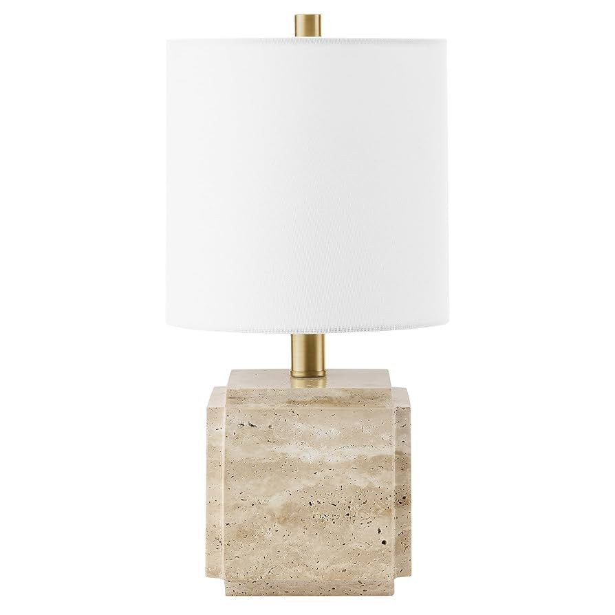 Henn&Hart 16" Tall Stone Table Lamp with Fabric Shade in Natural Travertine, for Home, Living Roo... | Amazon (US)