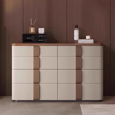 70.87"Rectangular transparent tempered glass countertop, khaki-colored saddle leather cabinet surface, jewelry storage cabinet | Wayfair North America