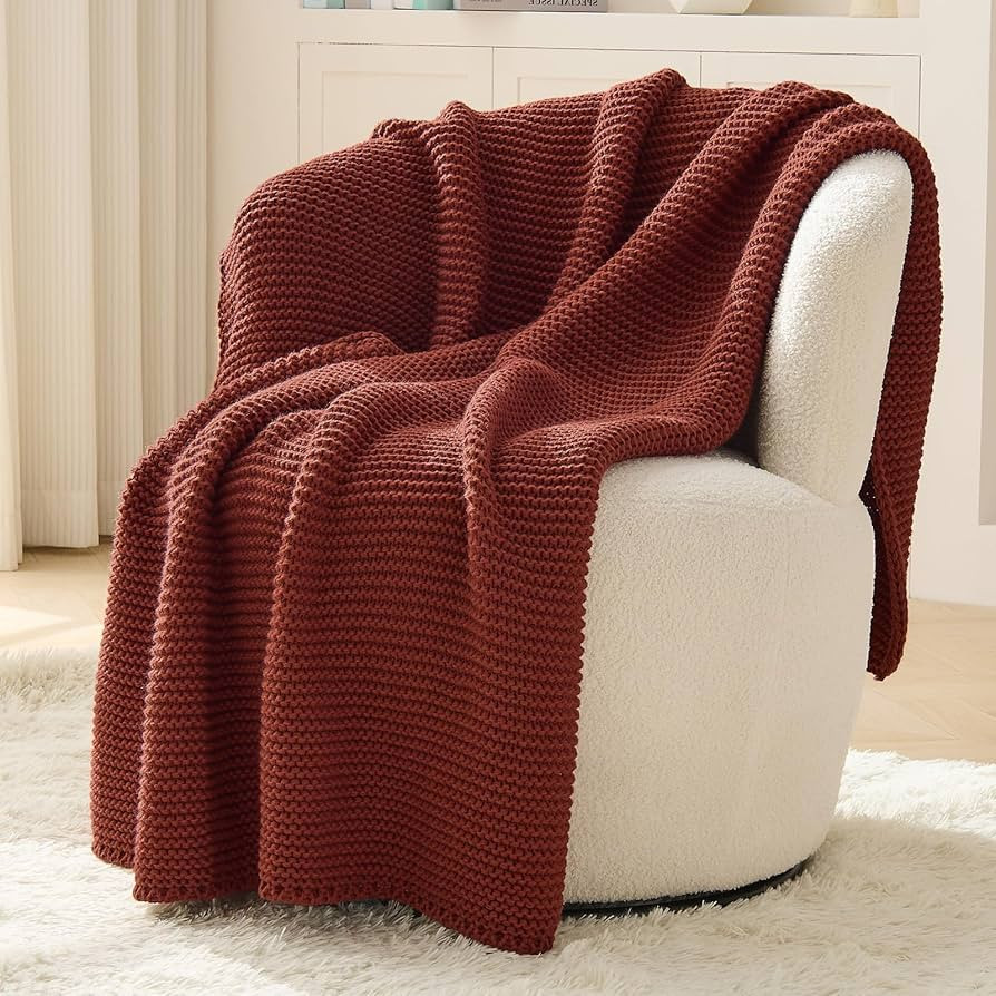 Knit Throw Blanket for Couch, Rust Throw Blanket, Soft Cozy Stretchy Reversible Garter Knitted Bl... | Amazon (US)