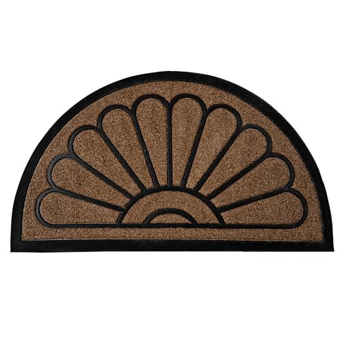 ubdyo Front Door Mat - Low Pile Front Half Circle Door Mat Outside Entrance - Muddy Dirt Trapping Welcome Matt Outdoor - Rubber Backing Anti Slip Indoor Doormat Entrance, 29" x 17", Bright Brown | Amazon (US)