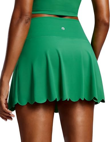 PINSPARK Tennis Skirts for Women Scalloped Hem Golf Skorts with 2 Pockets High Waisted Athletic S... | Amazon (US)