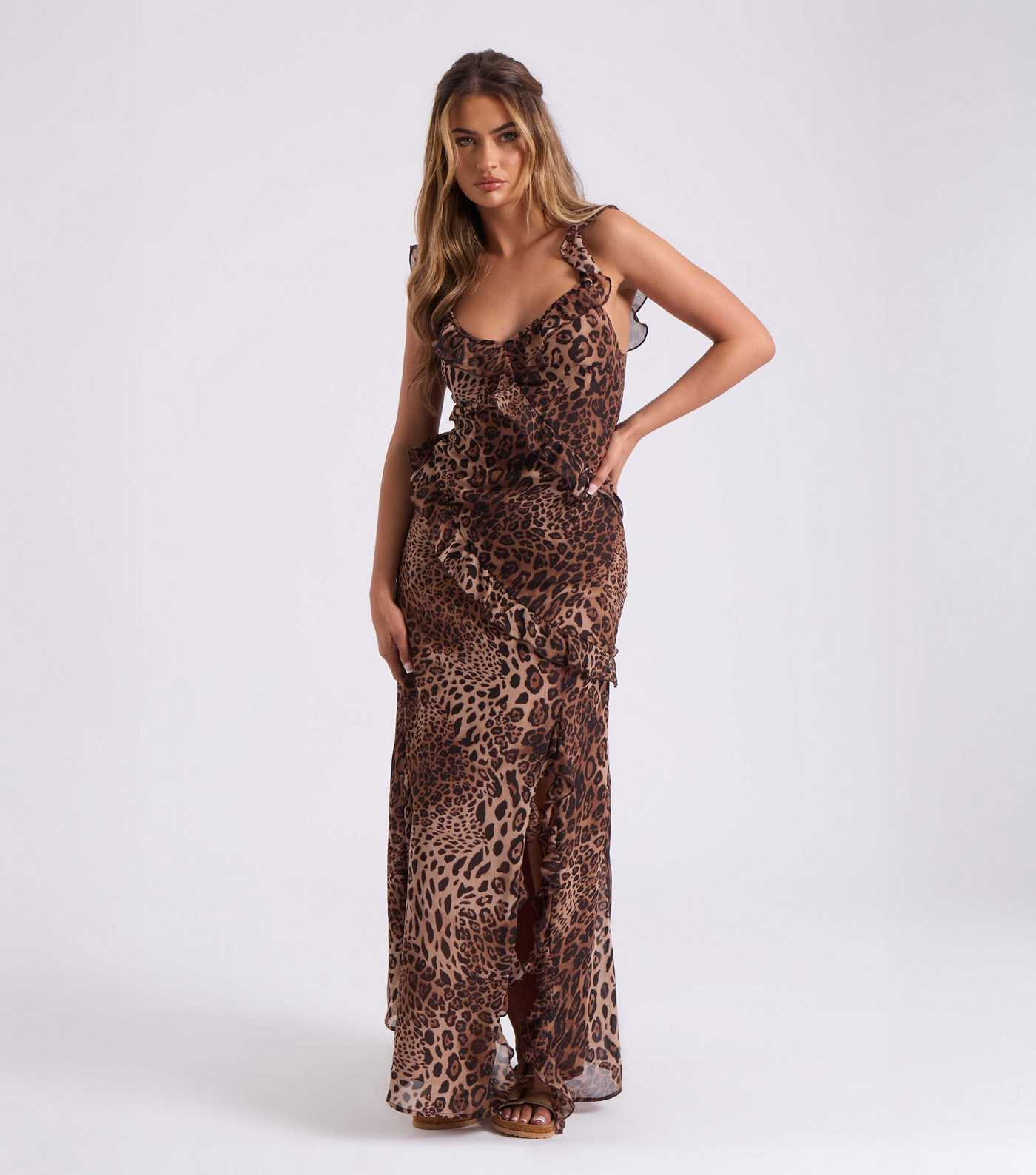 Urban Bliss Brown Leopard Print Ruffled Maxi Dress | New Look | New Look (UK)