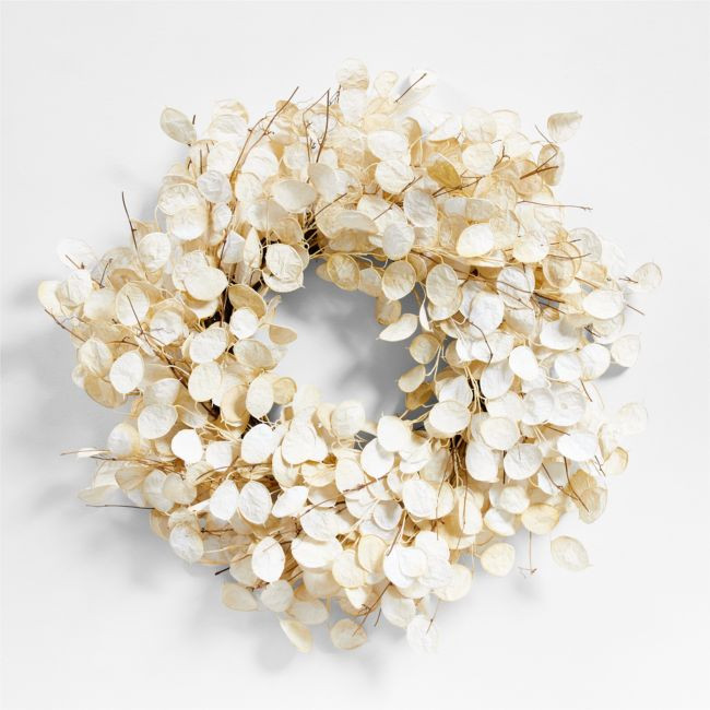 Faux Cream Lunaria Wreath | Crate & Barrel