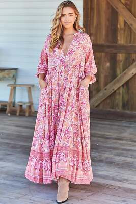 JAASE - Tillie Maxi Dress - Relaxed Style with V Neckline Dress in Leena Print | eBay AU