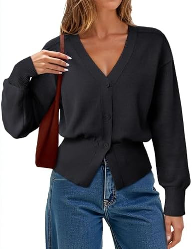 Gaharu Womens Open Front Cardigan Sweaters Long Sleeve Knitted Button Tops Casual V-Neck Peplum O... | Amazon (US)