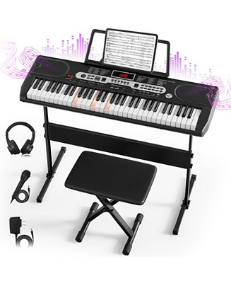 61-Key Electric Keyboard Piano with LCD Display, Bench and Stand | Macy's