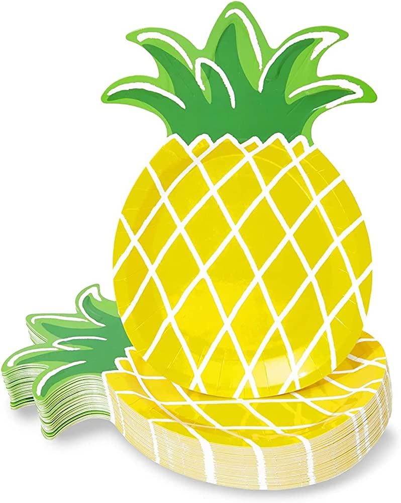 BLUE PANDA Yellow Pineapple Paper Plates for Party Supplies, Hawaiian Themed Parties or Luaus (10... | Amazon (US)