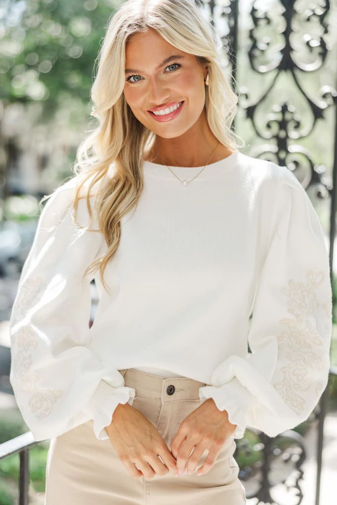 Fate: Up To You Cream Embroidered Sweater | The Mint Julep Boutique