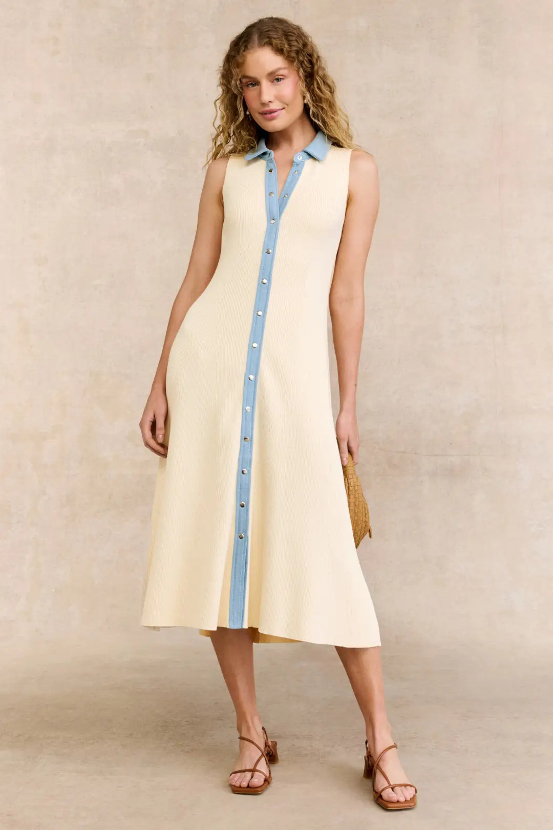 Denim Collar Placket Rib Dress | Rent the Runway