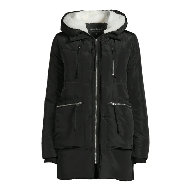 Jason Maxwell Women's Puffer Coat with Faux Sherpa Lined Hood, Sizes S-XL | Walmart (US)
