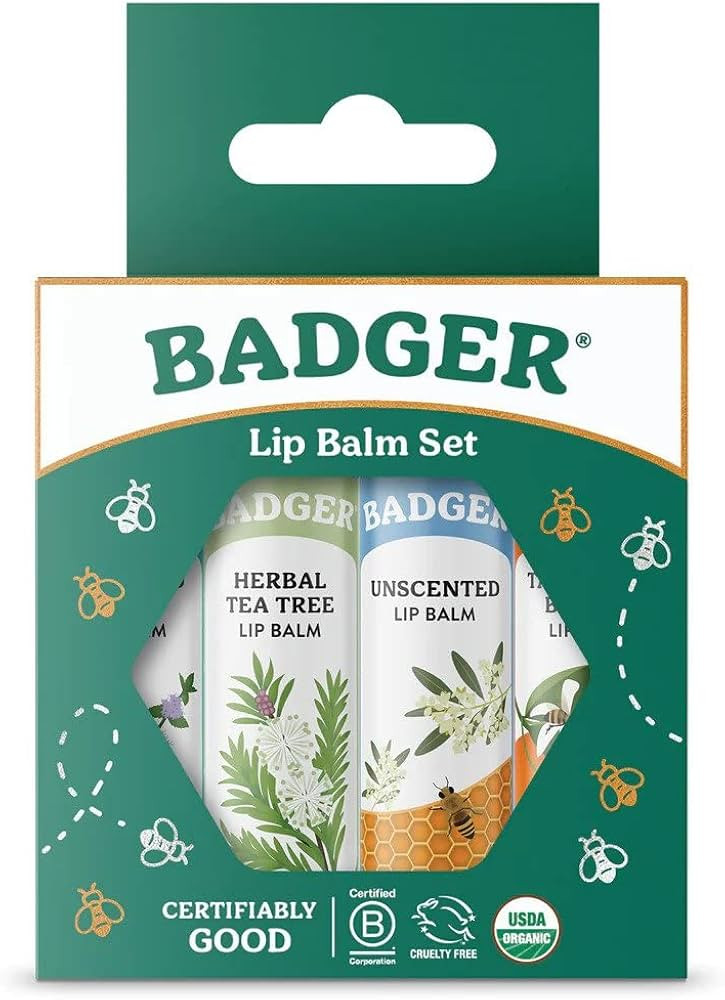 Amazon.com: Badger Classic Organic Lip Balm Set - Green Box, Long Lasting Lip Moisturizer Gift Se... | Amazon (US)