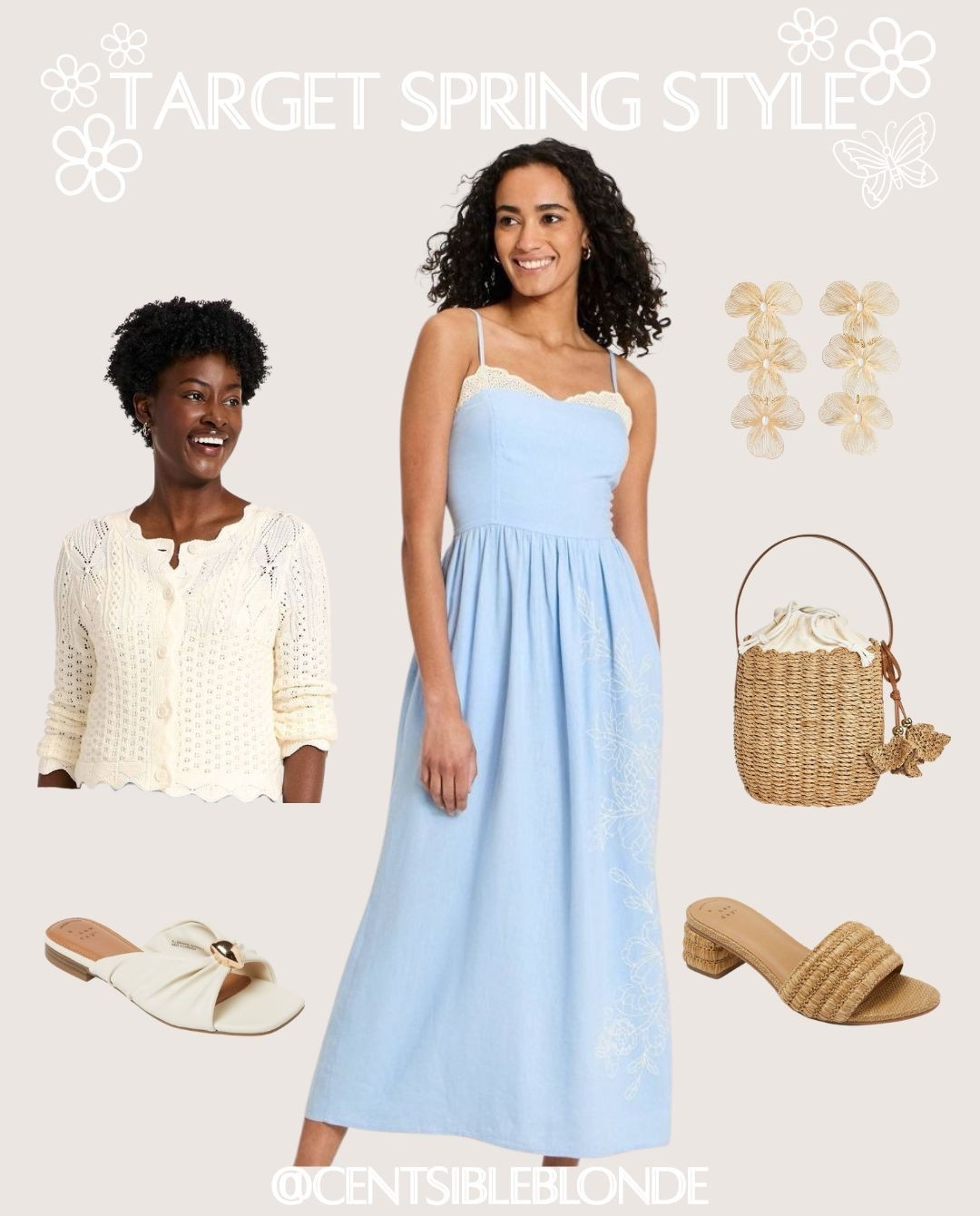 spring wedding guest dress, baby shower, bridal shower, garden party, blue dress, target style, target outfit, spring style, spring outfit, straw handbag, slide, sandals, spring sandals, ivory cardigan, cream, cardigan, knit cardigan, church dress, church outfit, Easter dress, Easter outfit, floral earrings, flower earrings￼￼

#LTKootd #LTKMidsize #LTKWedding