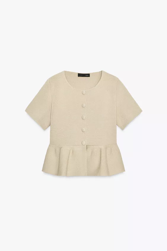 STICKAD JACKA MED KORT PEPLUMÄRM | Zara US