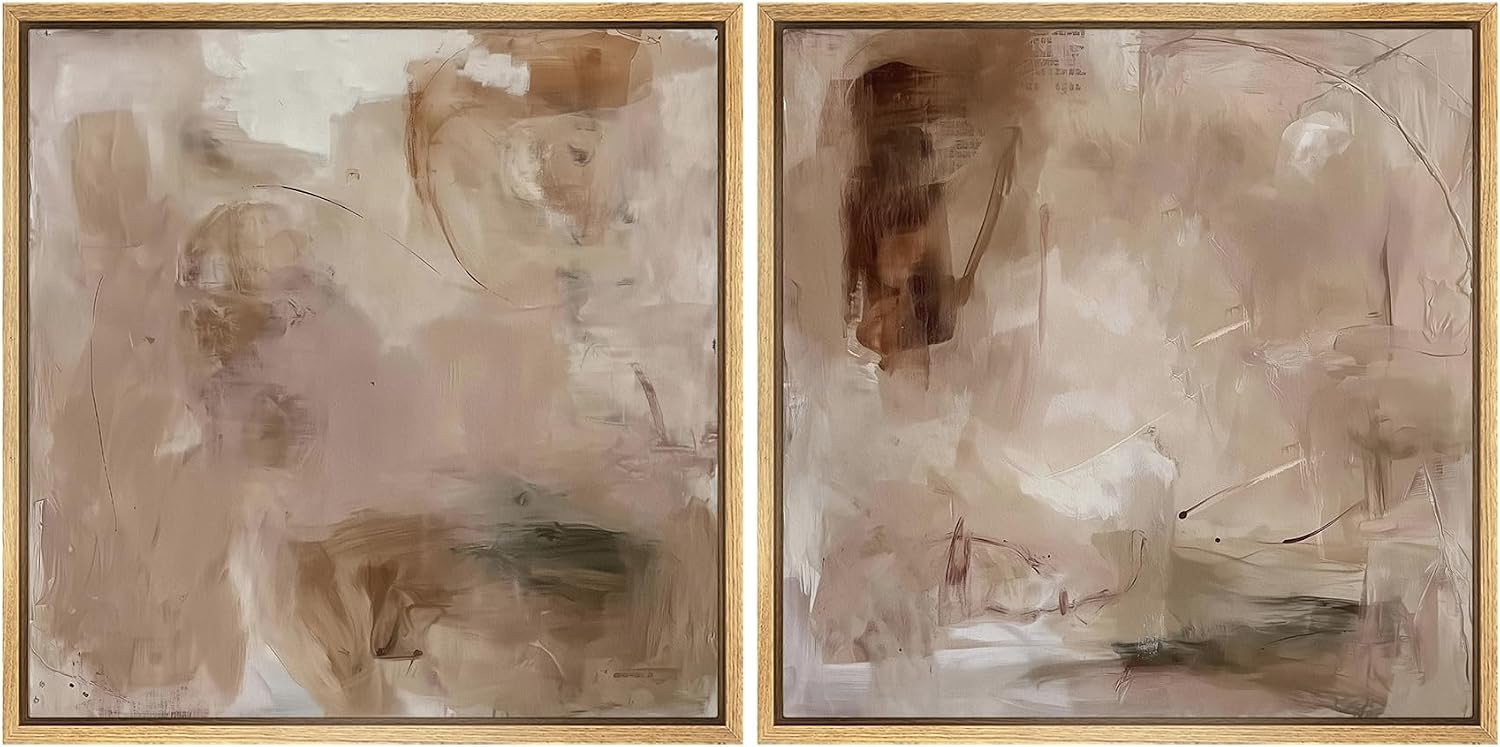 SIGNFORD Framed Canvas Print Wall Art Set Abstract Earthy Tones Soft Blush Illustrations Modern Art Minimal Relax/Calm for Living Room, Bedroom, Office - 16"x16"x2 Natural | Amazon (US)