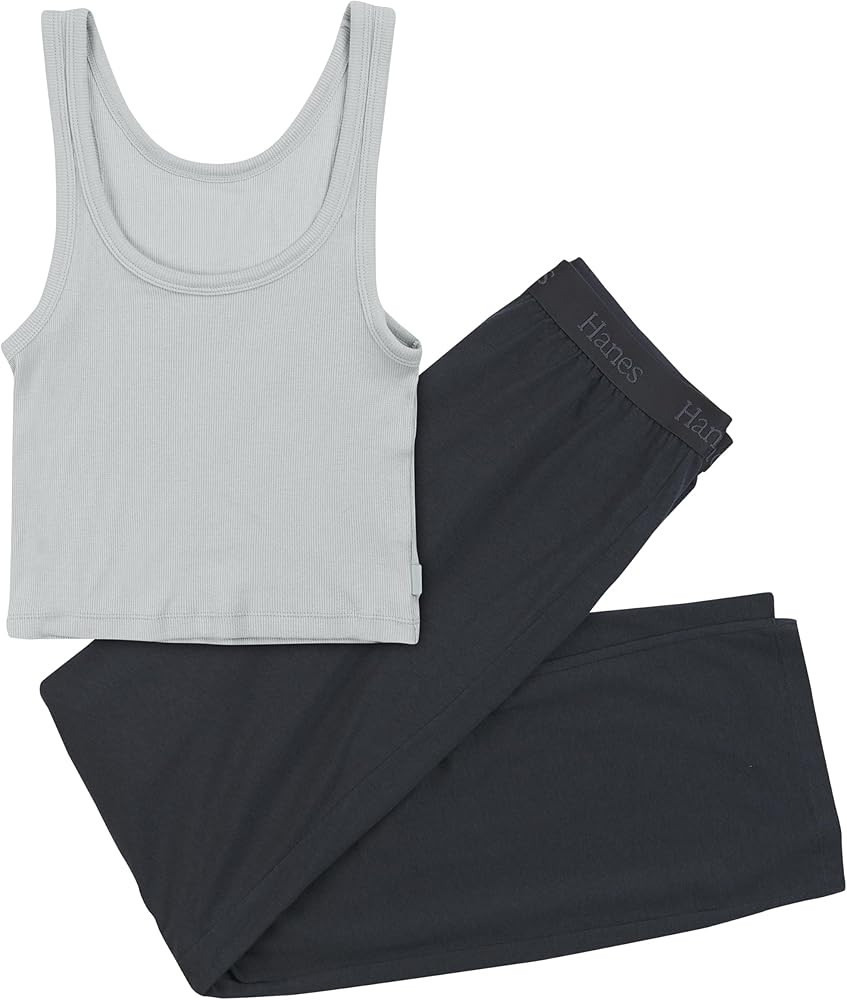 Hanes Women's Originals SuperSoft Crop Tank & Lounge Pants Set, Comfywear Loungewear Set | Amazon (US)