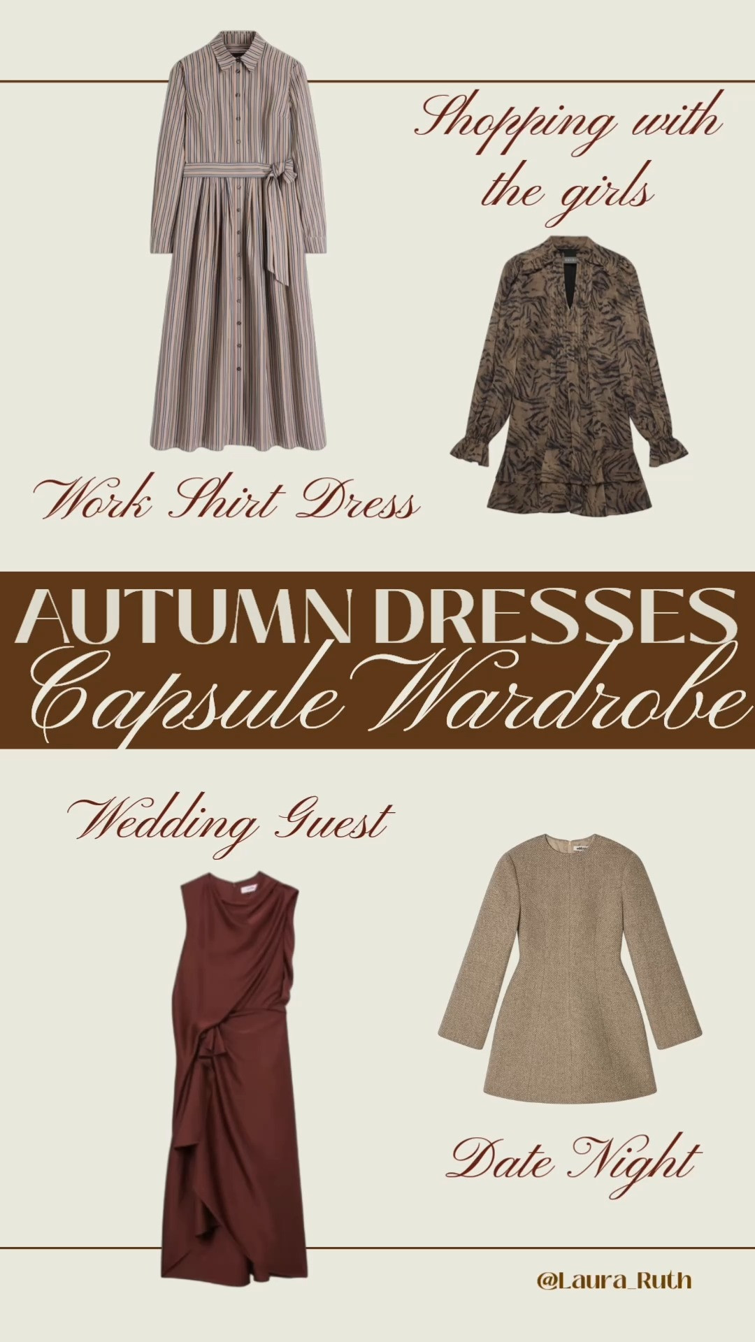 Autumn Dress Edit 🍂🍷 The four dresses you need in your Autumn Capsule Wardrobe. The Work Shirt Dress, The Animal Print Dress, The Autumn Wedding Guest Dress and The Autumn Date Night Dress.  

 #LTKautumn #LTKdatenight #LTKwedding