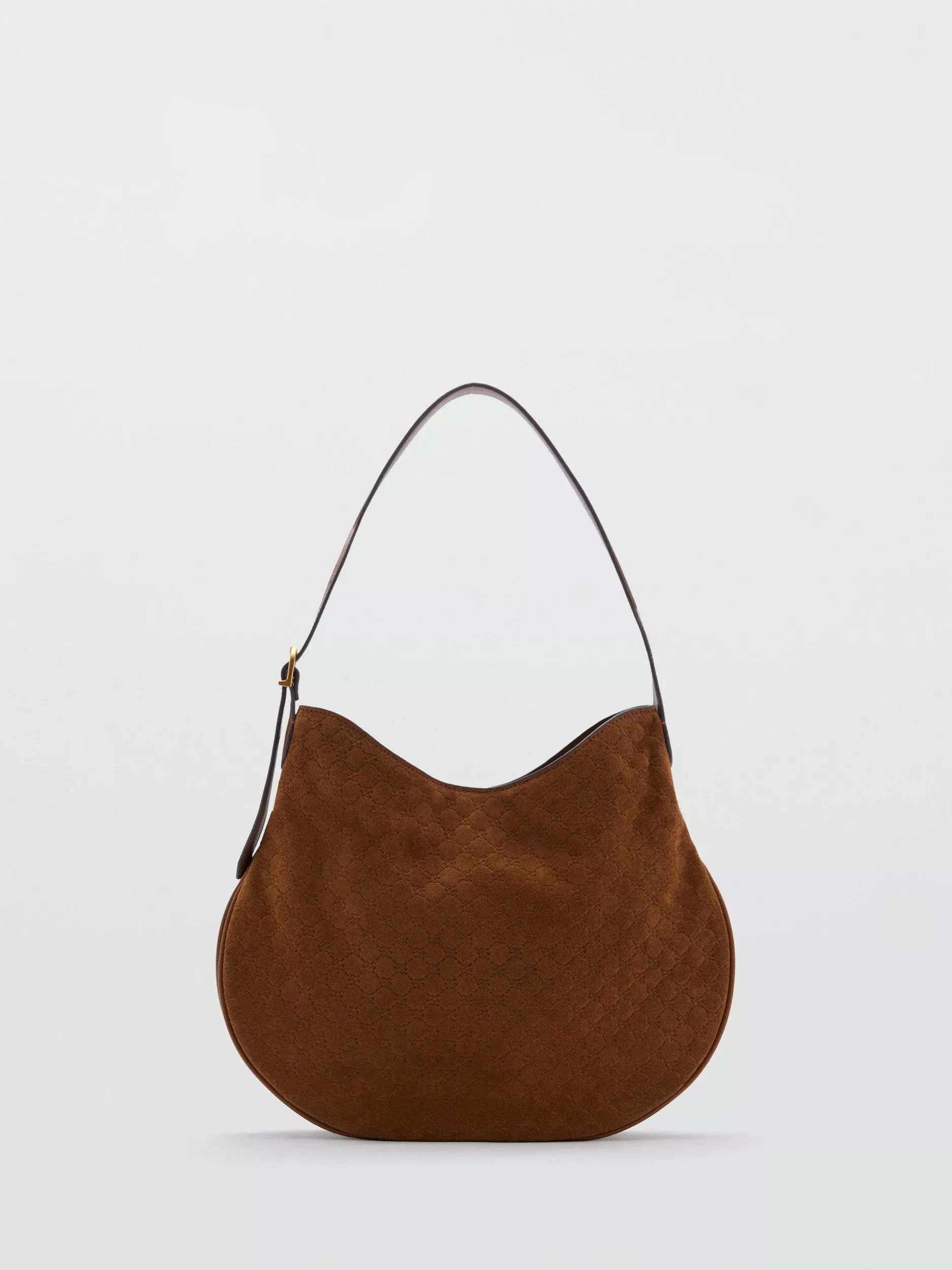 Mango Garland Suede Logo Print Shoulder Bag, Medium Brown | John Lewis (UK)