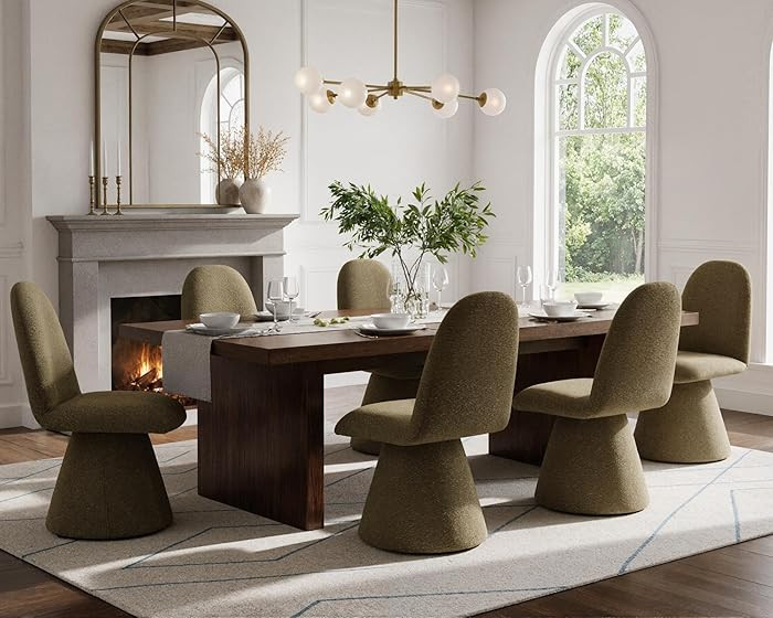 Green Swivel Dining Chairs Set of 6, Mid Century Modern Chenille Upholstered Kitchen Chairs with ... | Amazon (US)