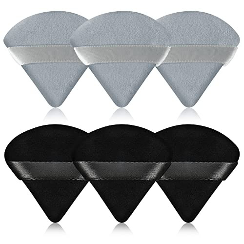 Pimoys 6 Pieces Powder Puff Face Triangle Makeup Blender Sponge Soft Velour Puffs for Loose Powder Setting Powder Cosmetic Foundation Sponge Beauty Makeup Tool, Black and Gray | Amazon (US)