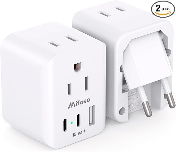 European Travel Plug Adapter, 2 Pack Foldable International Power Plug Adapter with 2 AC Outlets ... | Amazon (US)