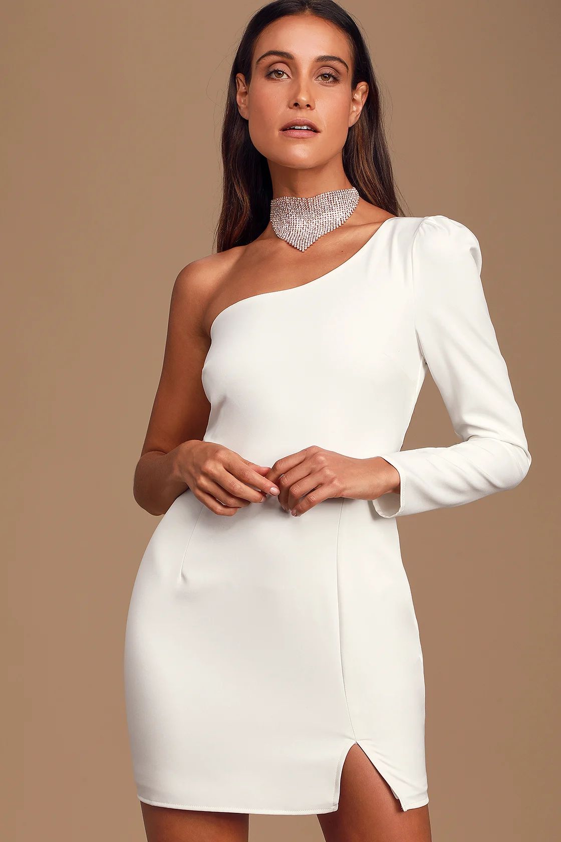 All Is Well White One-Shoulder Long Sleeve Bodycon Dress | Lulus (US)