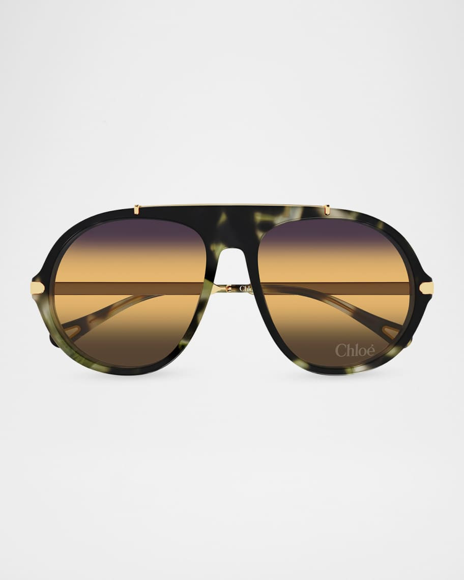58mm Acetate & Metal Aviator Sunglasses | Neiman Marcus