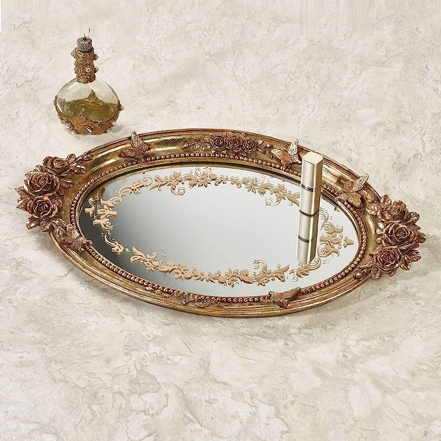 Butterfly in Roses Victorian Style Mirrored Handpainted Vanity Tray 18.5" Wx11.5 Dx2 H Venetian G... | Amazon (US)