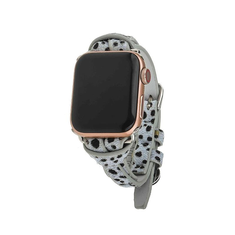 White Spotted Animal Print Apple Watch Strap on Silver | Victoria Emerson