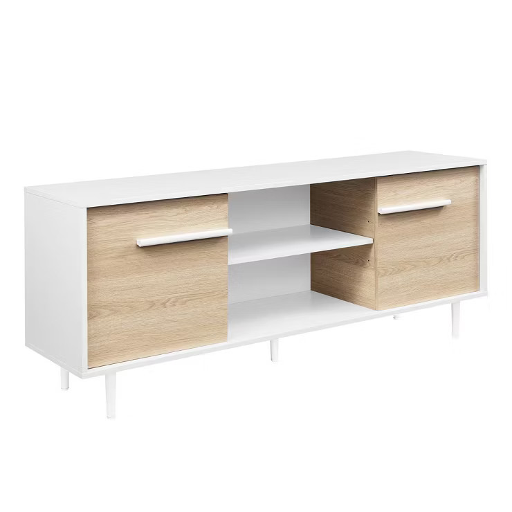 Modern 2 Door TV Stand for TVs up to 65" Solid White/Coastal Oak/White - Saracina Home | Target