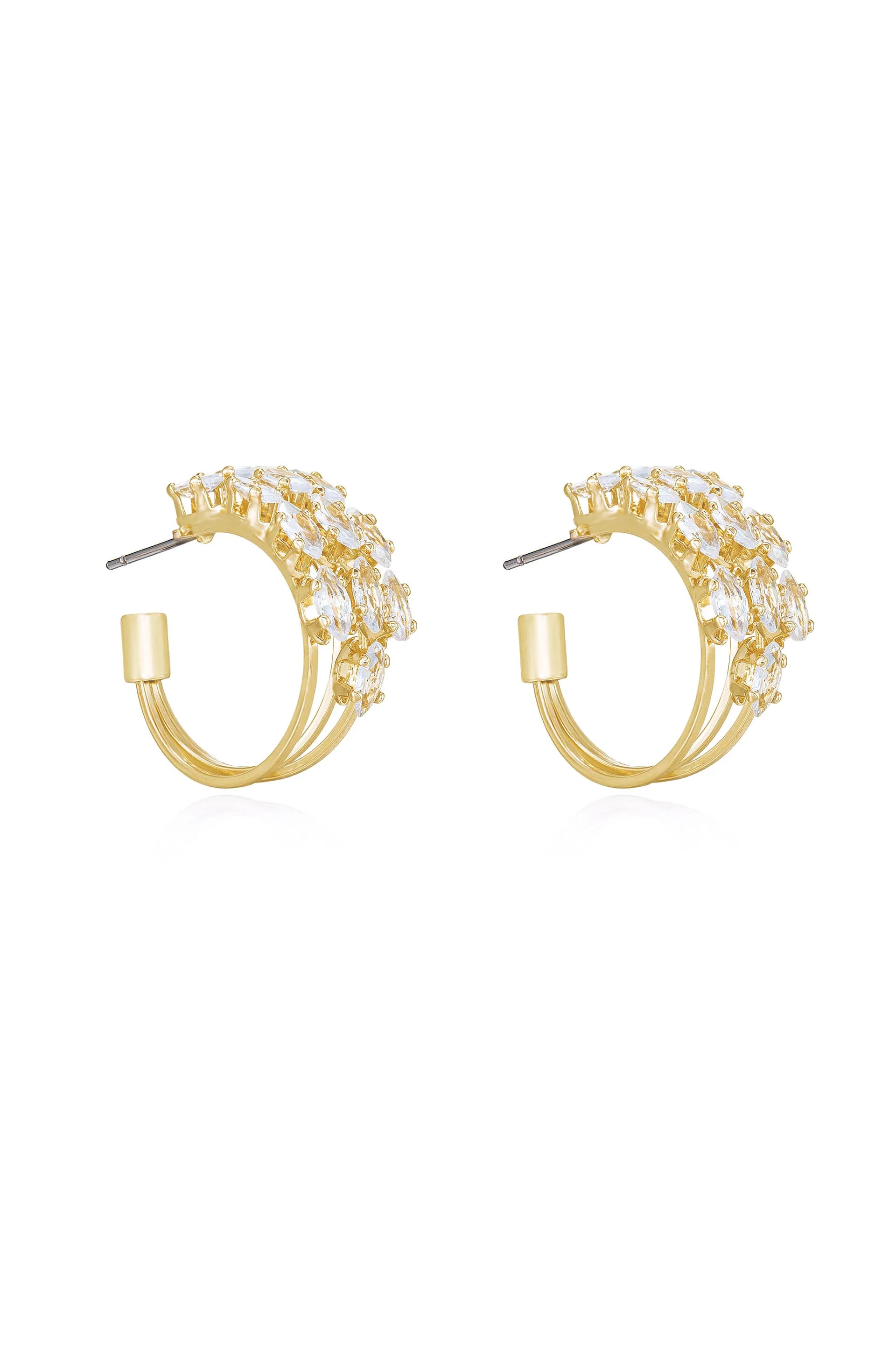 Multi-Crystal Huggie 18k Gold Plated Hoop Earrings | Ettika