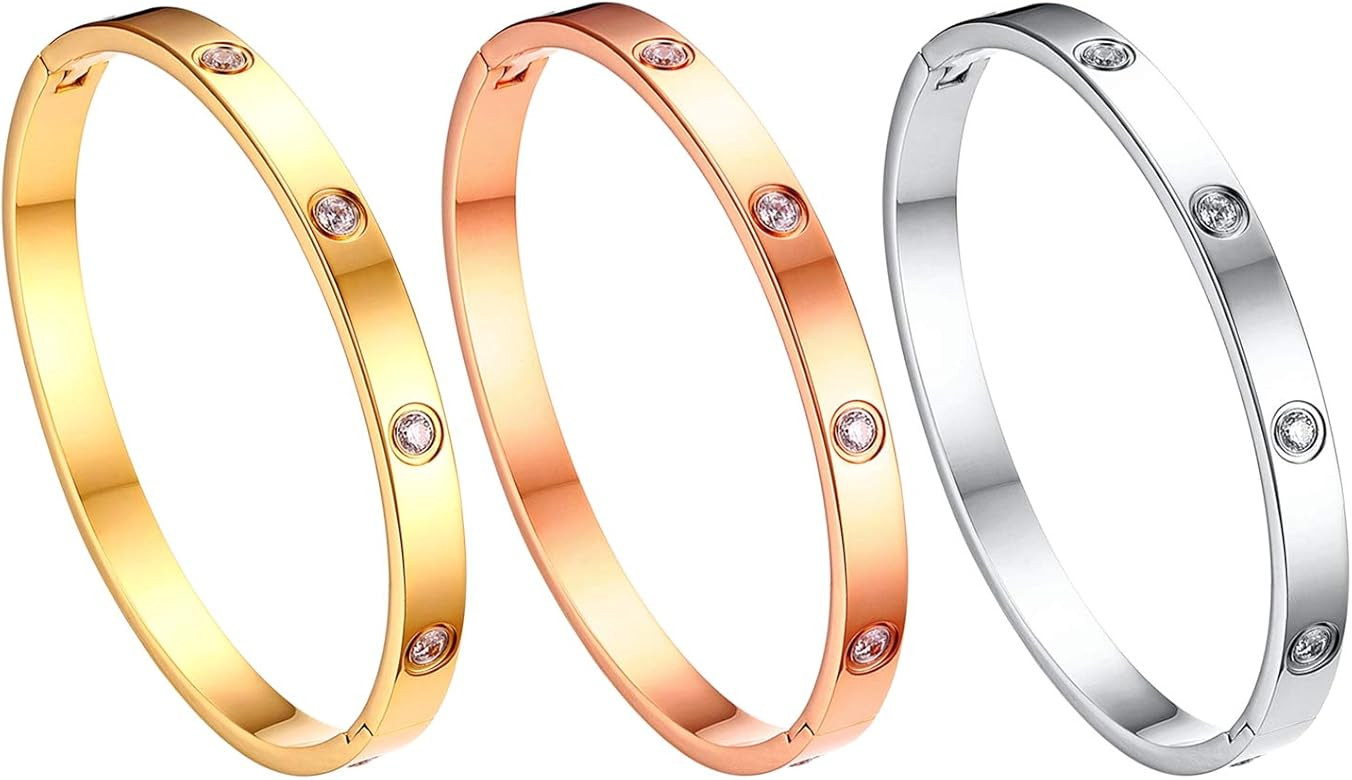 Schmuck Damen Armreif Edelstahl Zirkonia einfache Stil Liebe Armband 6mm breit mit Schließe Arms... | Amazon (DE)