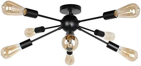 JHLBYL Sputnik Chandelier 8-Light Black Modern Pendant Lighting Semi Flush Mount Ceiling Light Fixtu | Amazon (US)