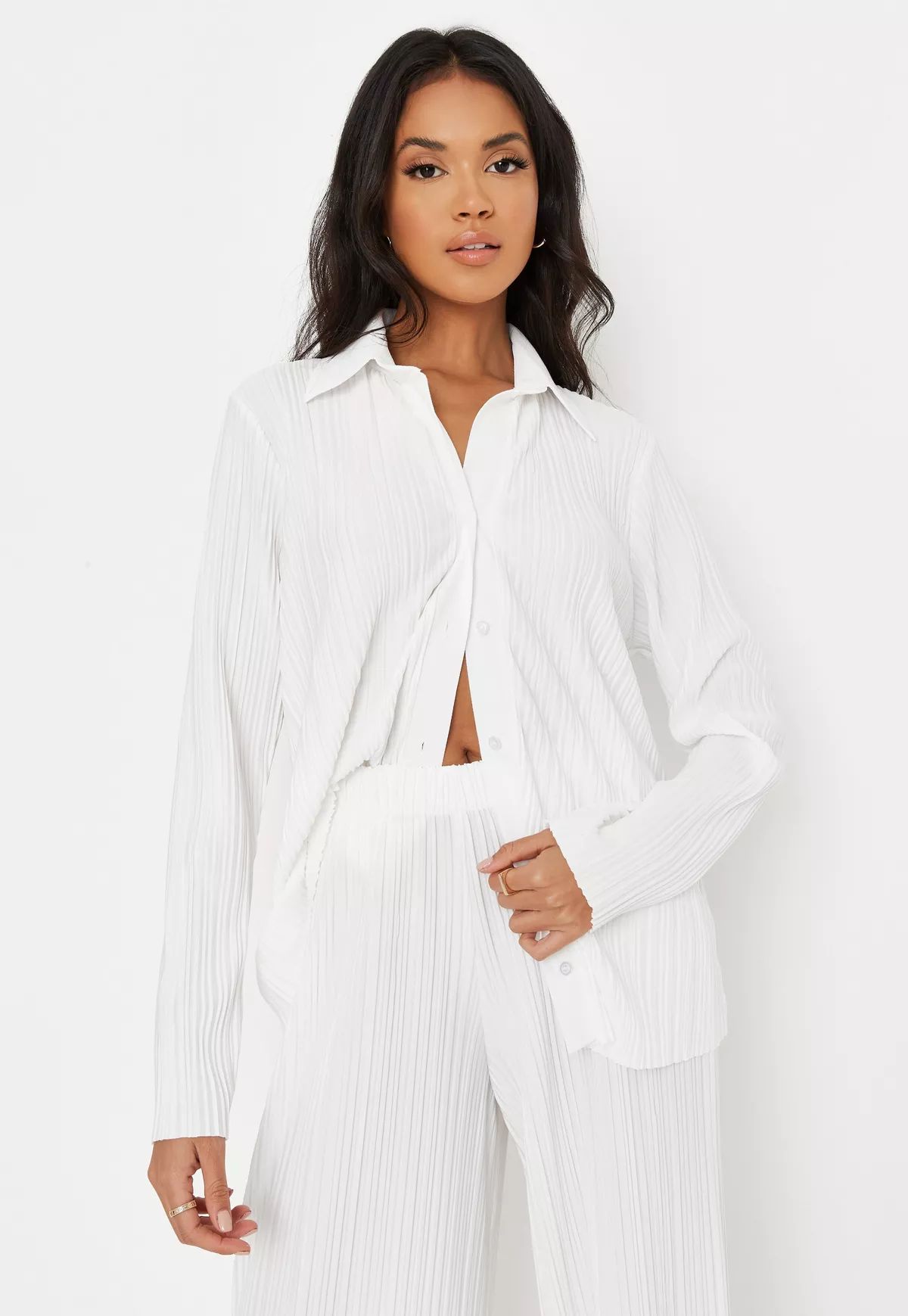 White Co Ord Plisse Semi Sheer Shirt | Missguided (US & CA)