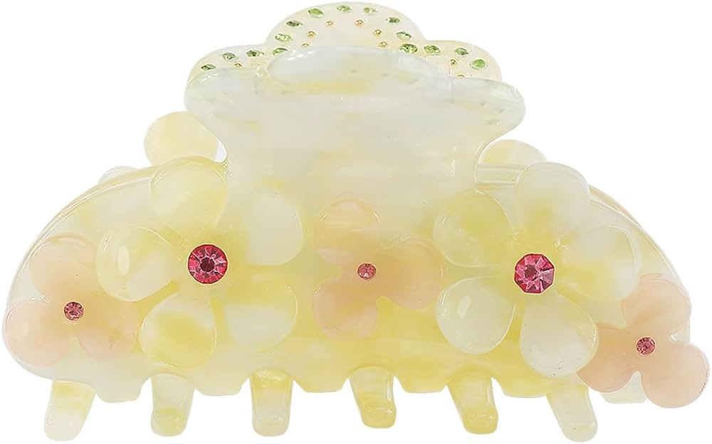 Lovely Floral Hair Clip,Acetate Claw Clip for Women,Women Hair Accessories,Yellow | Amazon (US)