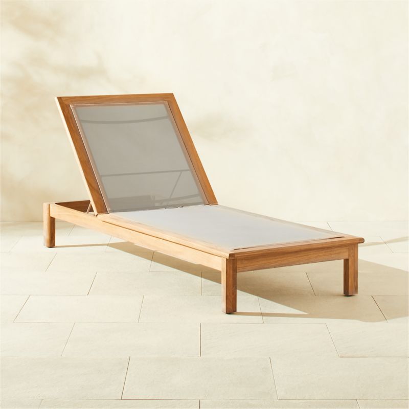 Cabra Teak and Grey Textilene Outdoor Sun Lounger | CB2 | CB2