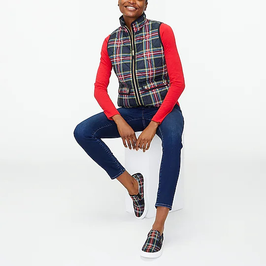 Stewart tartan puffer vest with snap pockets | J.Crew Factory