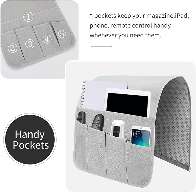 Sofa Armrest Organizer, Remote Control Holder for Recliner Couch, Arm Chair Caddy with 6 Pockets ... | Amazon (US)