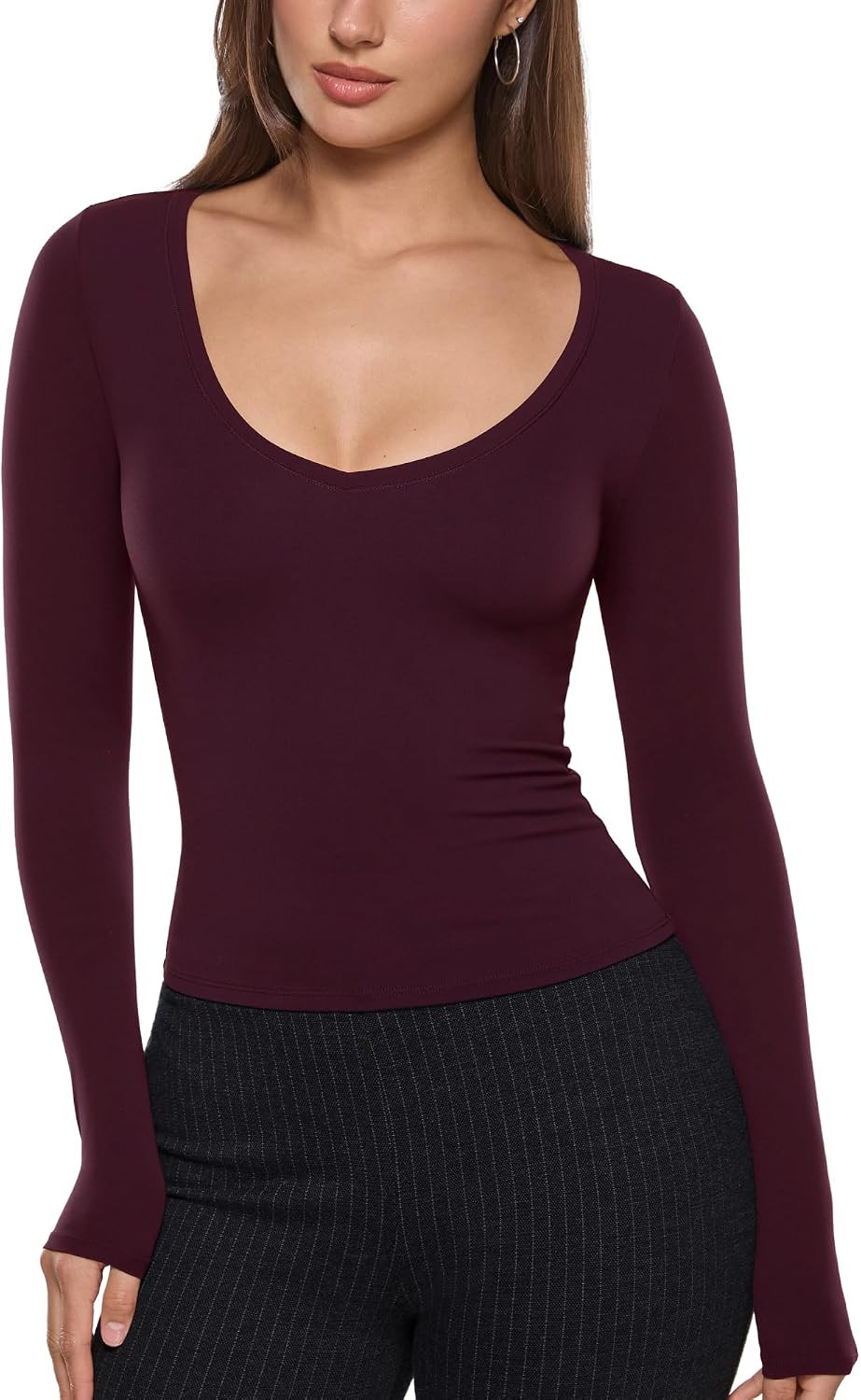INLYRIC Women's Long Sleeve V Neck T-Shirts | Amazon (US)