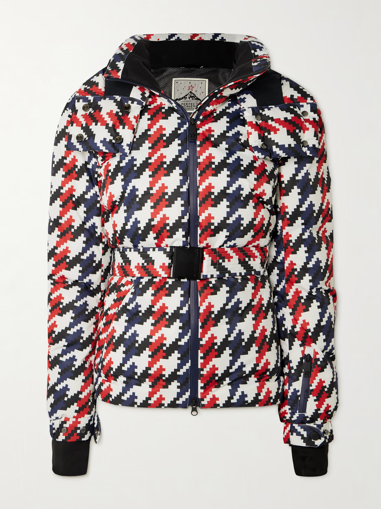 Perfect Moment - Candice Hooded Belted Houndstooth Down Ski Jacket - Red | NET-A-PORTER (US)