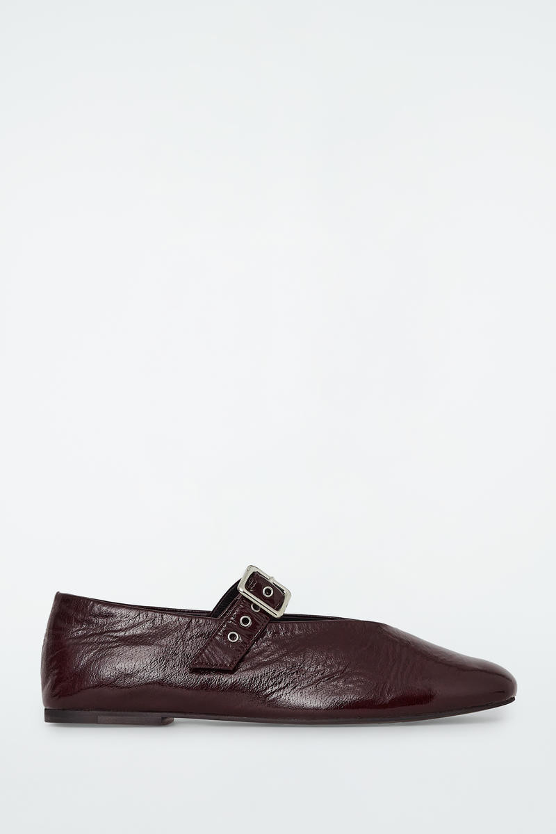 COS Women's Buckled Ballet Flats in Brown | Sheep Leather | Size: 36 | COS (AU)