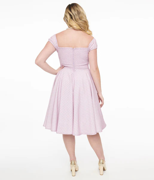 1950s Lavender & White Heart Print Victoria Swing Dress | UniqueVintage