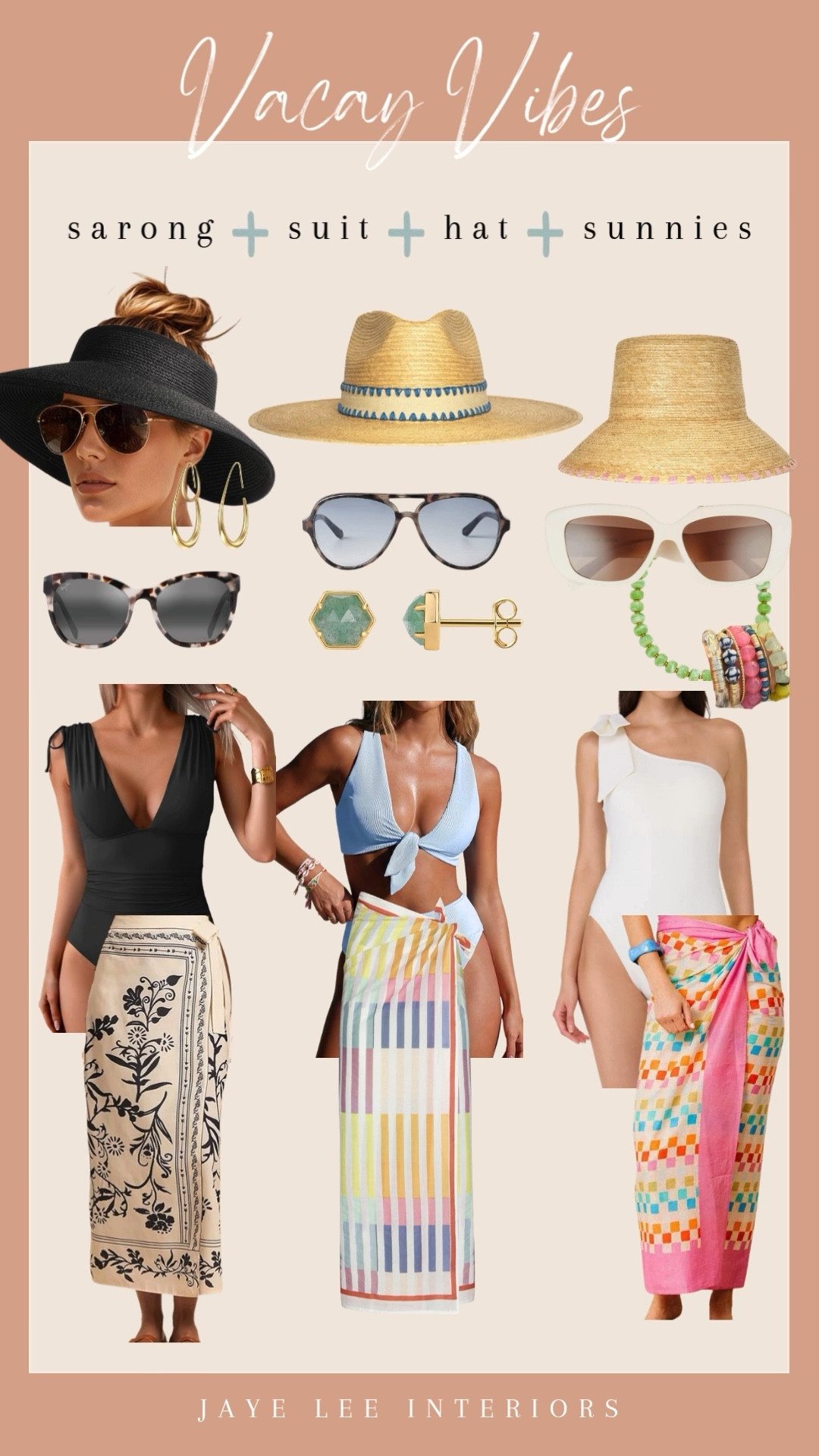sarong + suit + hat + sunnies = fav summer vacay combos! I love the versatility of a sarong, and these beauties are so fun and fabulous! #sunshinetiendahats, vacation outfits beach, resort wear 2026, spring outfit, bikini, swimsuit cover up, sexy one-piece suit, mom swimsuit, beach hat, green necklace, summer accessories, sunglasses, beach hat, straw hat, bucket hat #jleeinteriors 

 #LTKootd #LTKSwim #LTKTravel

#LTKSeasonal #LTKOver40 #LTKmomlife