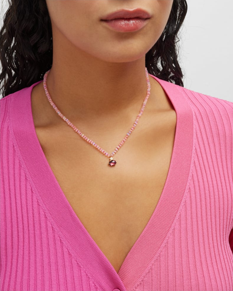 Andrea Fohrman Pink Ethiopian Opal Beaded Necklace with Diamond Garnet Rhodolite Charm | Neiman Marcus