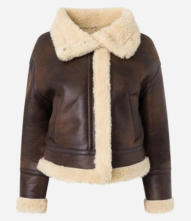 Casaco Aviador em Material Sintético com Pelagem Marrom | Renner (BR)